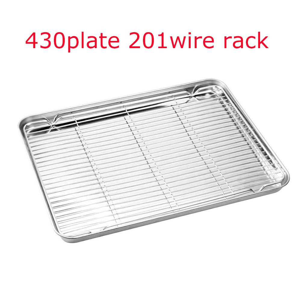 Stainless Steel Baking Sheet with Cooling Rack Set Nonstick Rust Free Square Baking Plate Heavy Duty Non Toxic