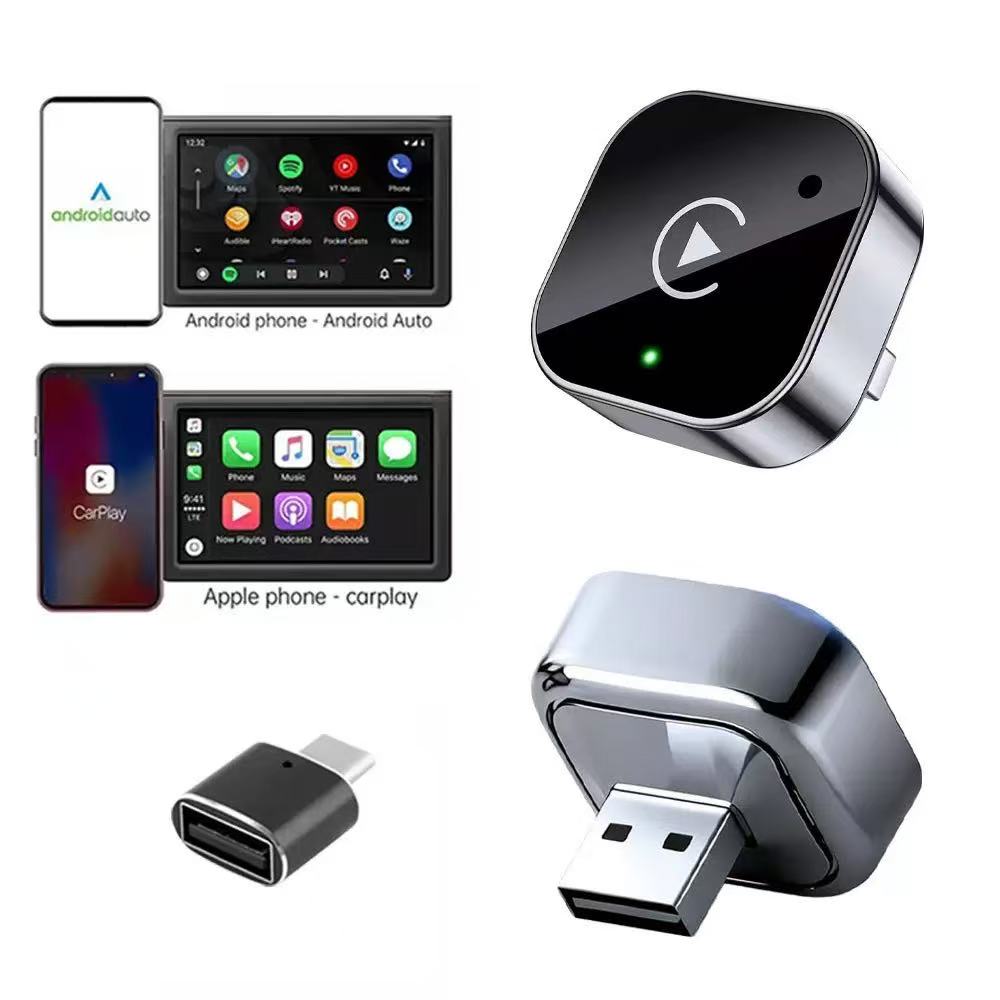 2-в-1 Беспроводной адаптер CarPlay Android Auto USB USB-C Донгл Plug and Play Быстрое автоматическое подключение Без задержек Компактный для автомобильного экрана 10mm