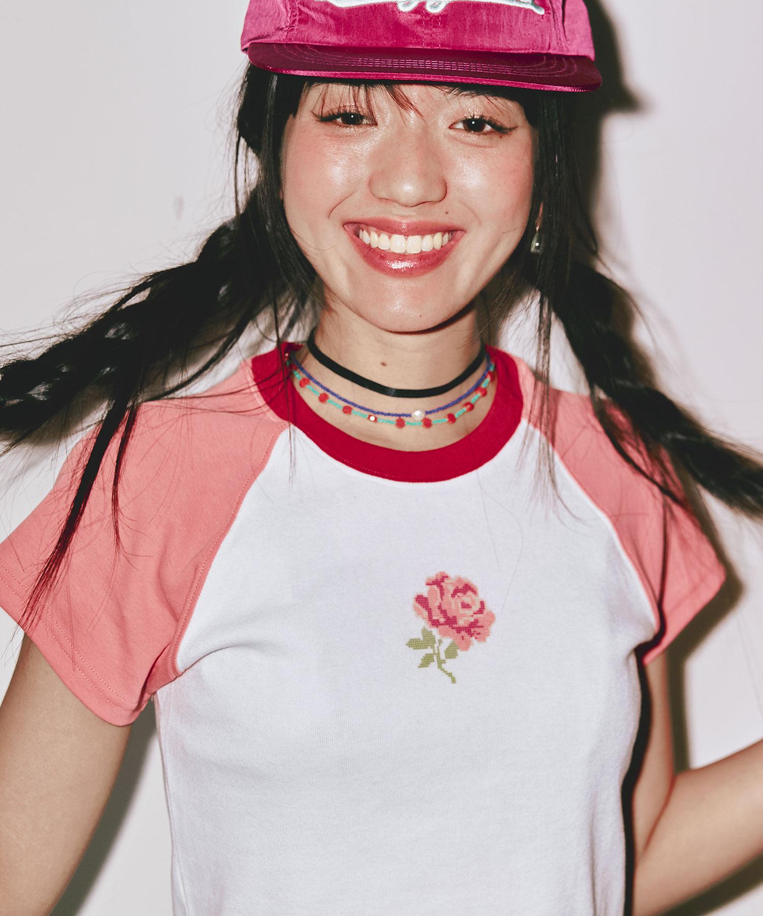 Snuggiest Flower Raglan Tea [Pink Rose] White/F