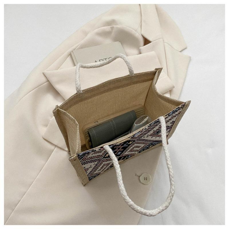 Ethnic Style Canvas Bag Female Summer Fashion Out Carrying Linen Lunch Box Bento Bag Hand Carrying Mommy Bag Casually