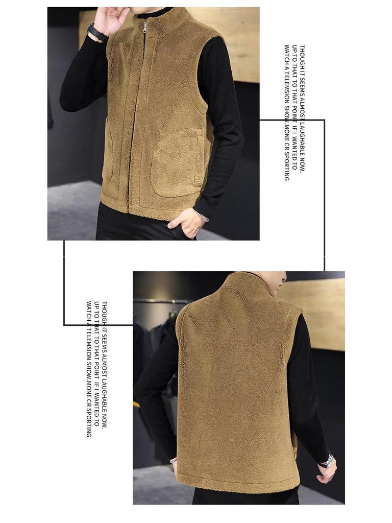 Woodpecker Men's Reversible Fleece and Leather Vest - Autumn/Winter Lambswool Sleeveless Jacket