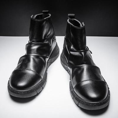 2024 New Black Men's High-top Fashion British Style Leather Boots Winter Shoes Korean Style All-match Breathable Boots Tide