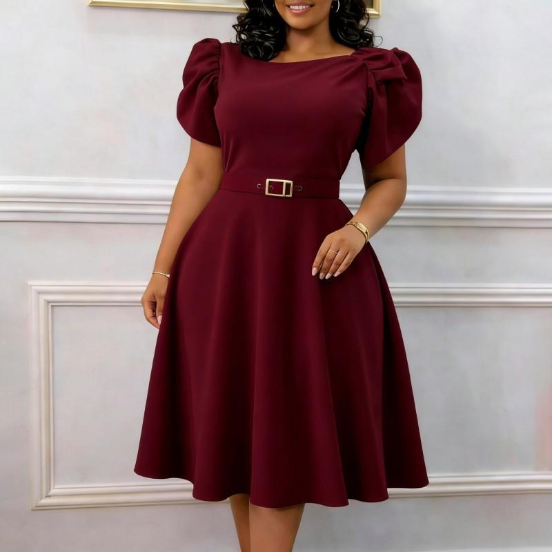 European American New Style Women's Fashionable Temperament Elegant Round-neck High-waist African Dress