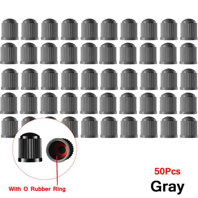 50Pcs Colorful Plastic Tubeless Tyre Dustproof Caps Car Tire Valve Rubber Ring Covers for Car Bicycle Trucks Tire Valve Caps