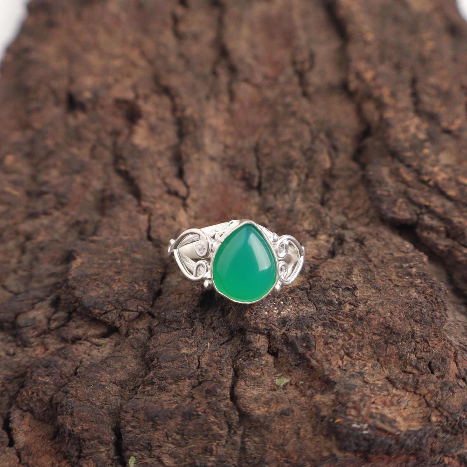 

Зеленый Оникс Драгоценный Камень Штабелируемый Свадебный Подарок Кольцо Ручной Работы Серебро 925 пробы RR-46-30 15