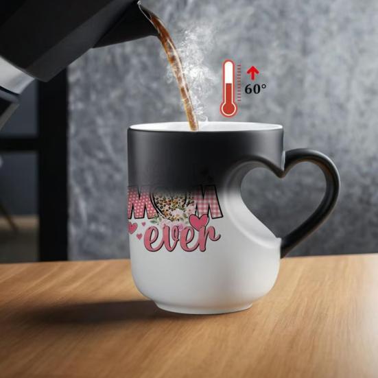 Keramisk Kaffemugg med Hjärtformat Handtag Bästa Mamma Någonsin Färgskiftande Kopp Unik Morsdagspresent till Mamma Farmor
