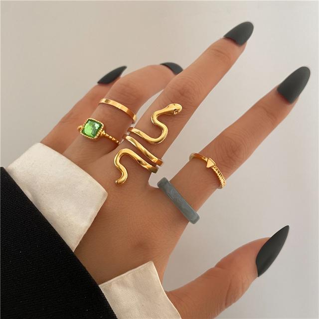 

IF ME модное кольцо с зеленым кристаллом и камнем для женщин, модные богемные кольца золотого цвета с изображением змеи, набор ювелирных изделий, подарки