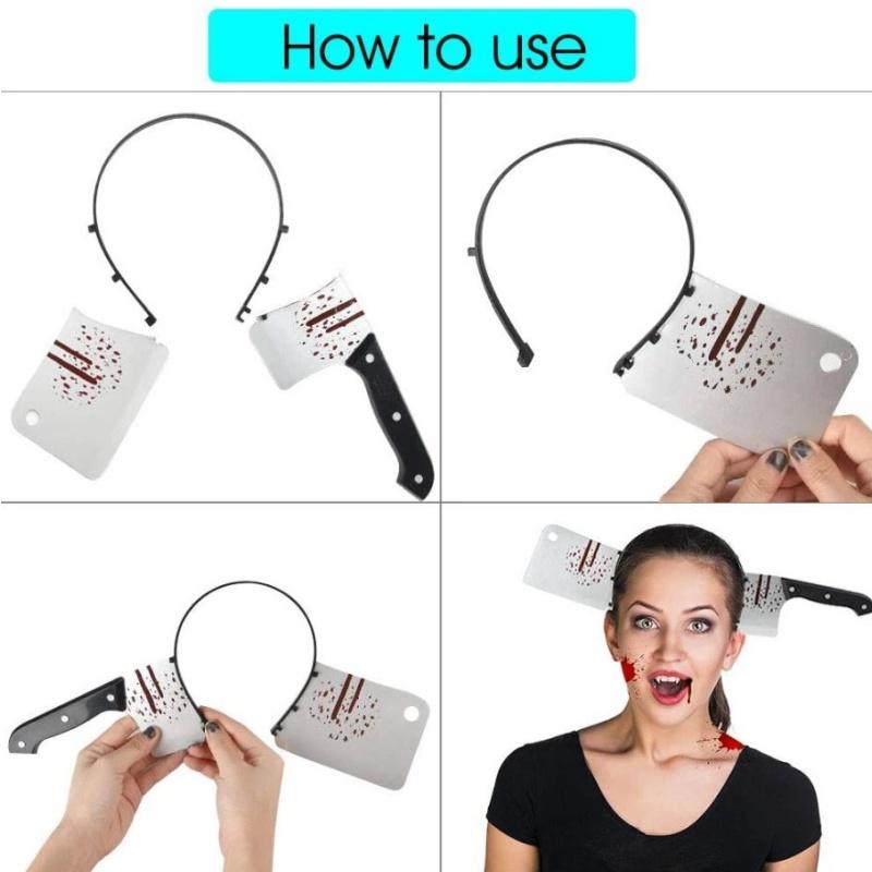 Halloween Party Horror Hair Bands Fake Knife Axe Cleaver Scissor Headbands Through Head Scary Masquerade Costume Photobooth Prop