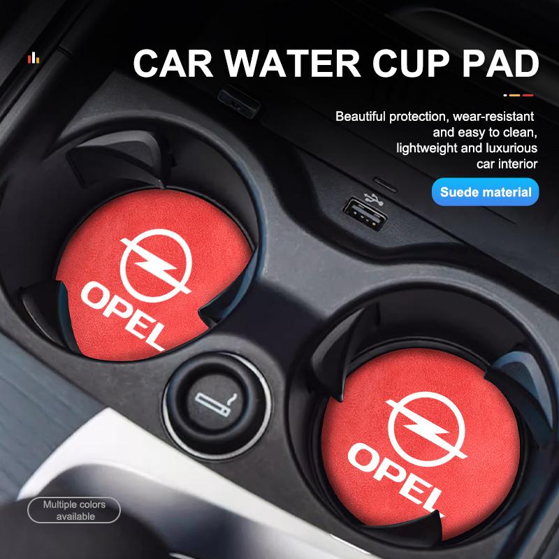 2pcs Suede Car Coaster Non-slip Water Cup Mat Bottle Holder Pad For Opel Insignia Corsa Zafira Mokka Grandland Antara Ampera