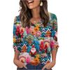 Women's Fashionable Casual Christmas Printed V-neck Top