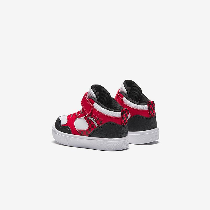 Anta Kids Synthetic Leather Fashion Versatile Warm Waterproof High-Top Walking Shoes Baby Shoes Classic-Red White Black A12440050-4