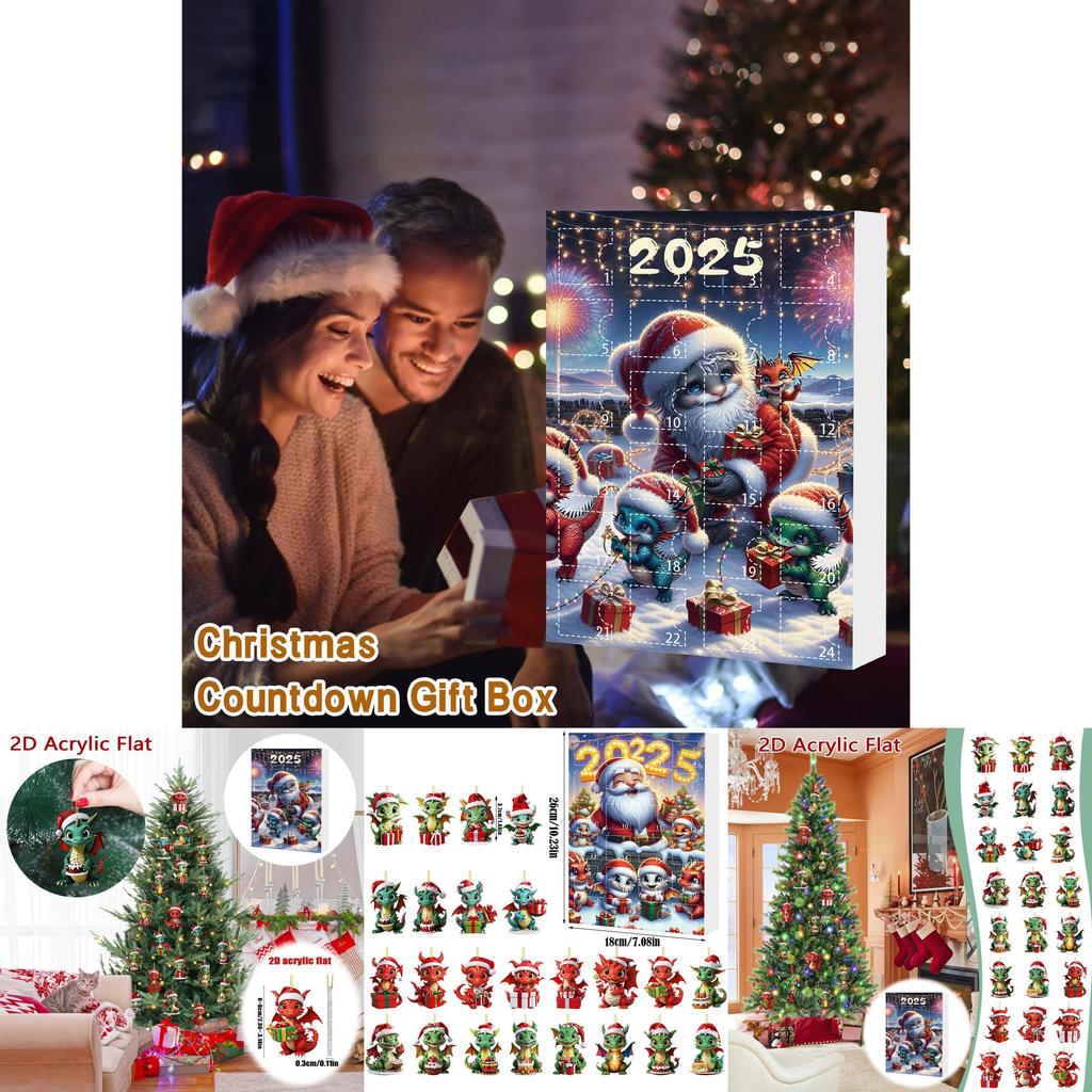 Christmas Countdown Calendar With Dragon Baby Flat Ornaments For Holiday Decor
