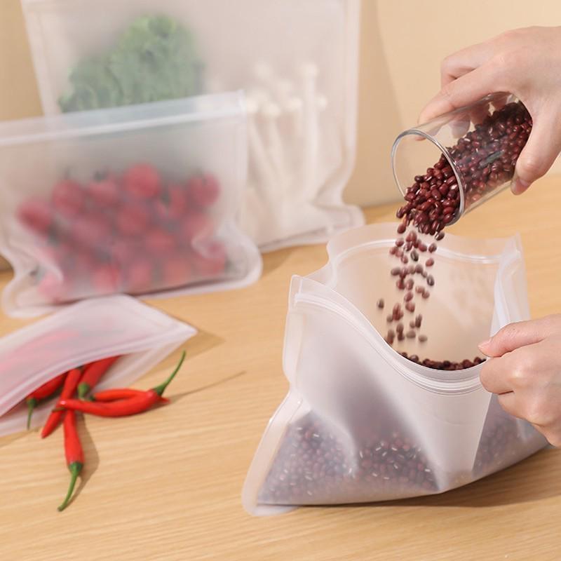 5pcs Food Storage Bag, Washable Reusable Stand-up Zipper Bag, Fruit and Vegetable Sealing Bag, Kithchen Food Fresh Bag Suitable for Lunch