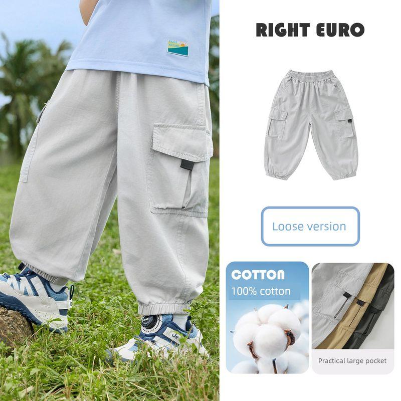 Boys  Pure Cotton Cargo Pants, Children s Spring and Autumn Casual Style 2026 New Children s Clothing, Baby Jogger Pants Rock Gray 120