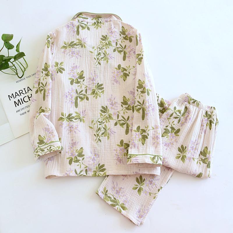 2026 New Spring and Autumn Women's Pajama Set 100% Cotton Long Sleeve Long Pants Two Piece Home Clothes Sleepwear Ladies