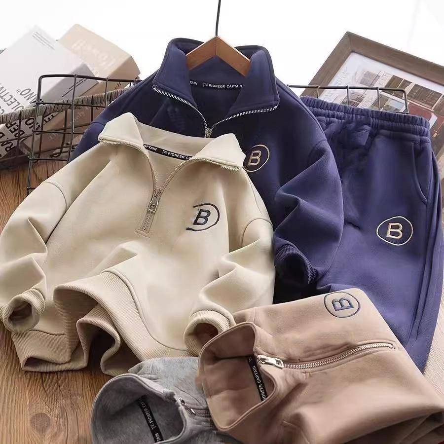 Kinderpullover Sportsets Jungen Stehkragen Buchstabenanzug Frühling Herbst Kinder Locker Mode Lässig 2-teiliges Set