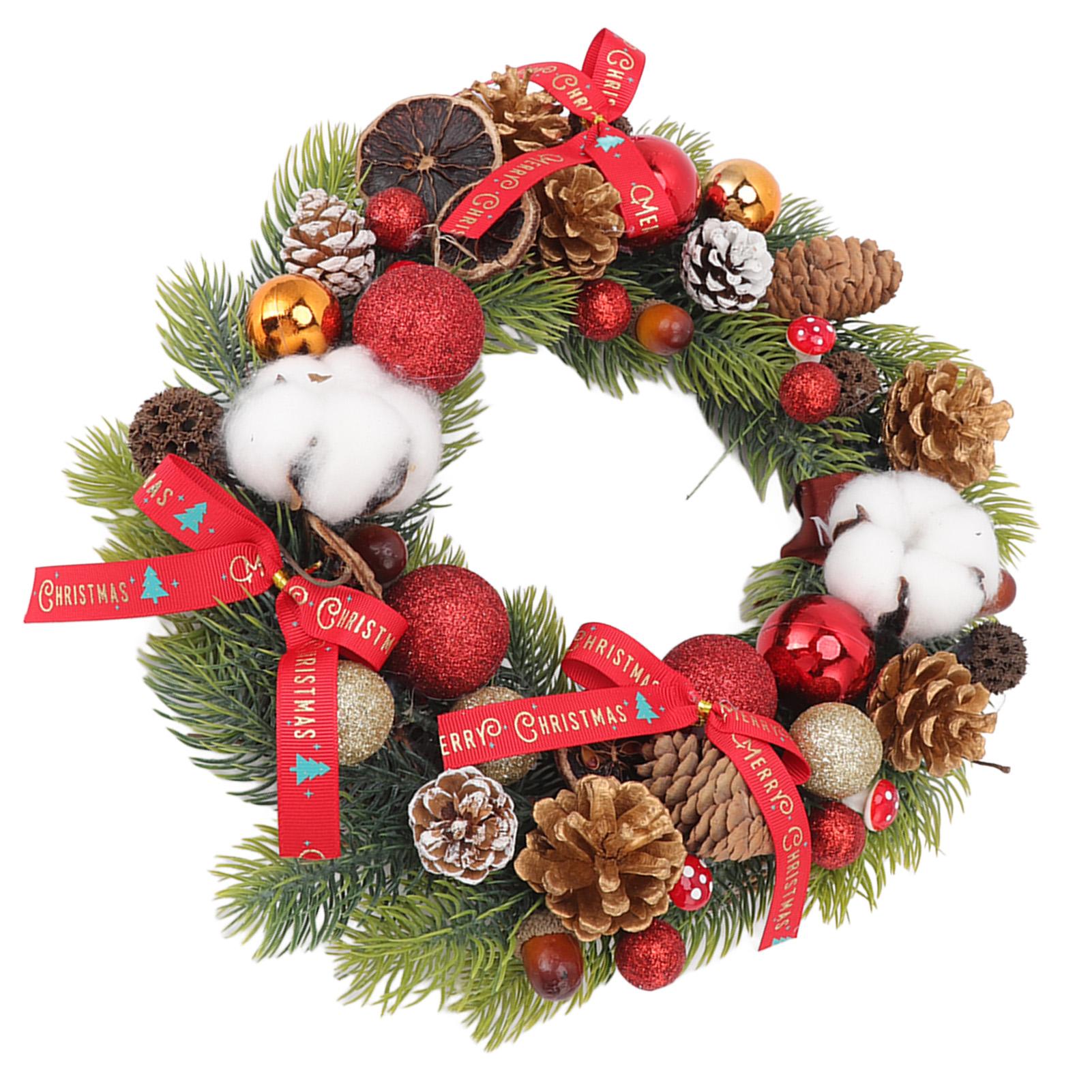 

Рождественский венок из сосновых шишек с ватными шариками, праздничная гирлянда для украшения входной двери дома Red