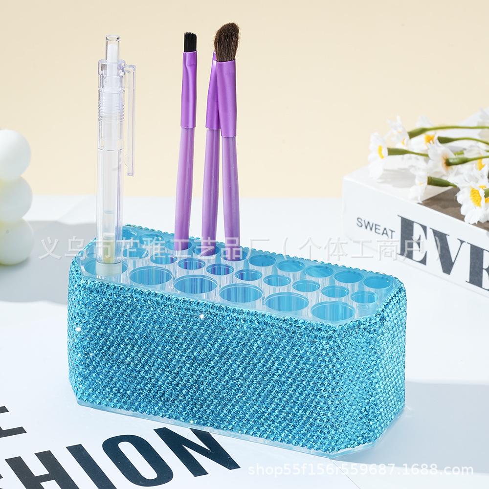 Diamond-set luxury acrylic 26-hole cosmetic pen holder, large hole transparent eyebrow pencil, eyeliner, storage box, finishing display stand