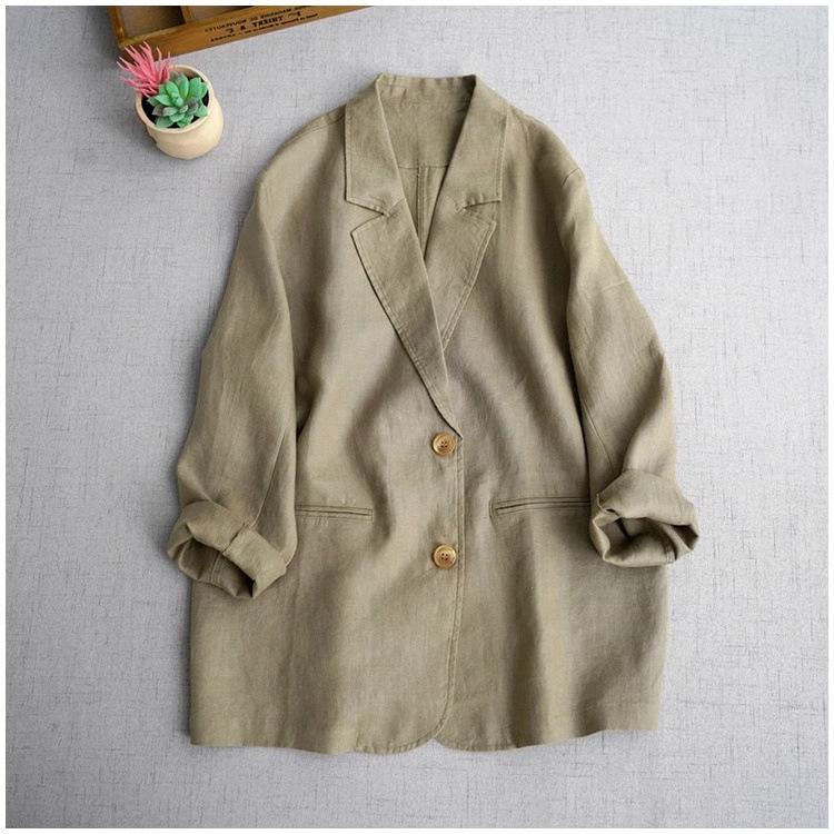 High-End Women's Cotton Linen Long Sleeve Suit Jacket - Age-Reducing Spring/Autumn Fashion
