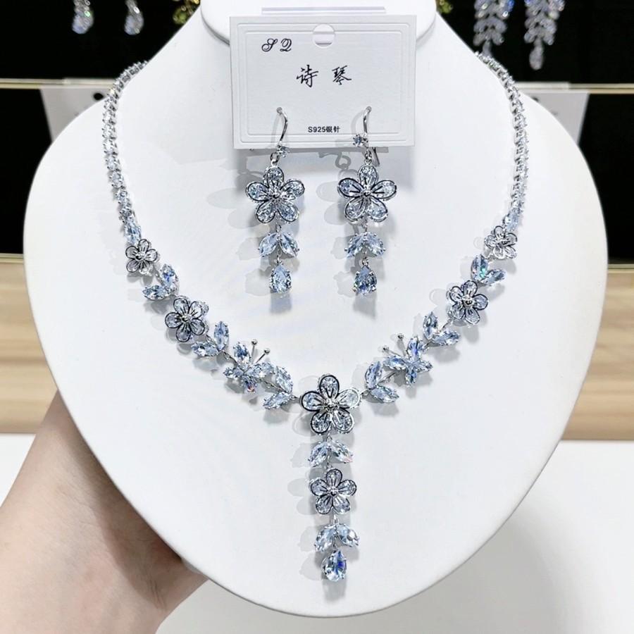 Collana Ciondolo Fiore Multicolore Zirconia, Orecchini, Set Gioielli, Choker Donna Sposa Matrimonio Banchetto Festa Quotidiano