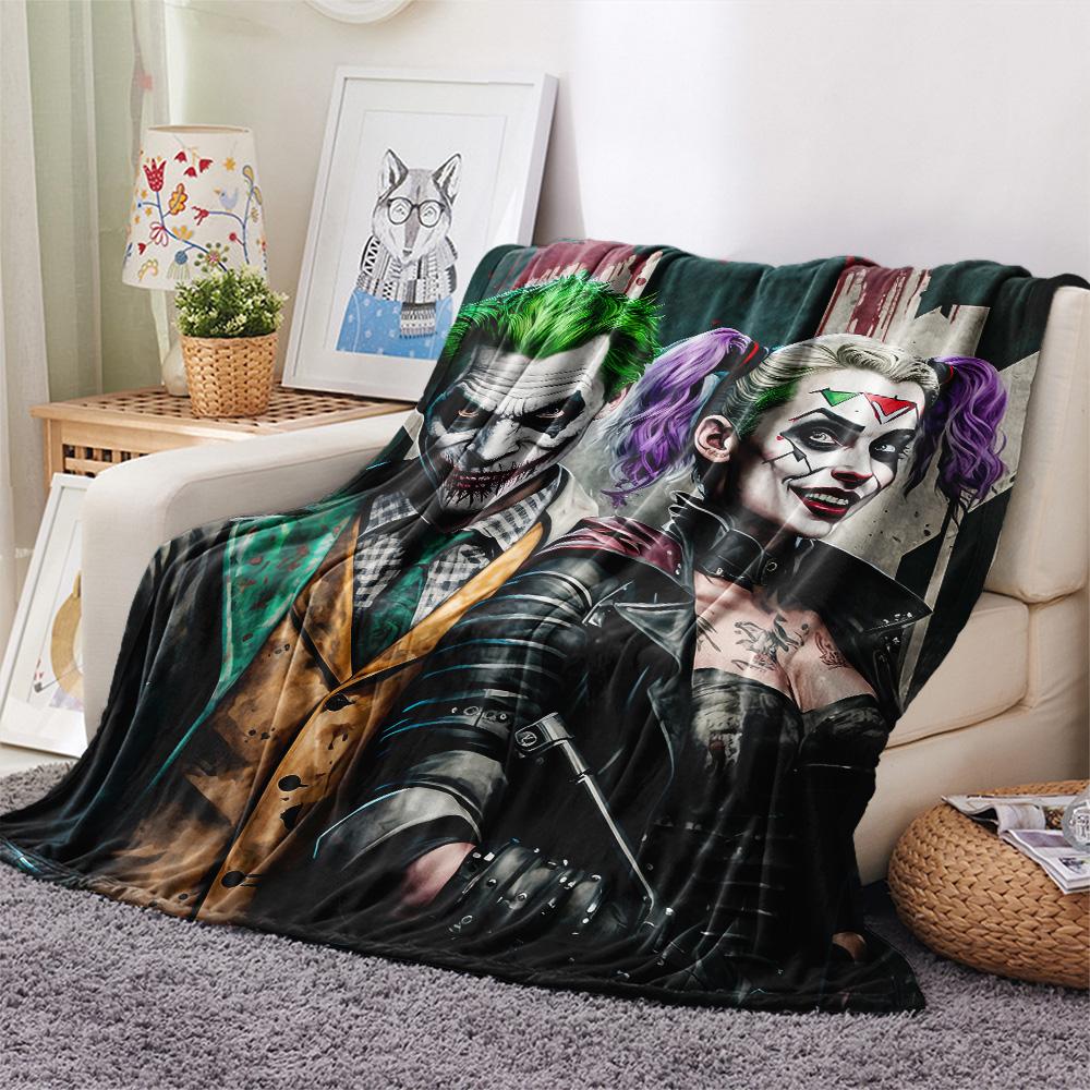 Joker and Harley Quinn Flannel Blanket, Warm Comfortable Throw for Home Decor, Ideal Gift for Superhero Movie Fans