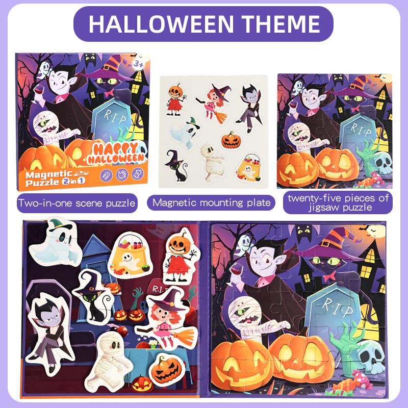 

Happy Halloween Jigsaw Puzzle Two in One Christmas Puzzle Book Busy Book Quiet Book Paste Early Learning Education Toy Children