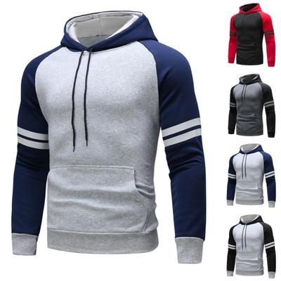 Men Fall Winter Hoodie Colorblock Drawstring Long Sleeves Big Pocket Hooded Elastic Cuff