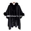 European & American Autumn/Winter Faux Rabbit Fur Hooded Shawl Women's Woolen Plus Size Cardigan Cape