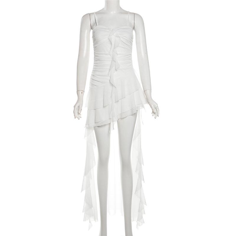 European-American Style 2024 Summer Solid Color Slim High-Waist One-Shoulder Spaghetti Strap Dress