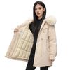 Gepolsterte Kuchen überwinden Damen Winter Neu Koreanische Version von Taille und dünn Kapuze mit großem Pelzkragen Baumwollkleidung Mittel und lang Baumwollkleidung