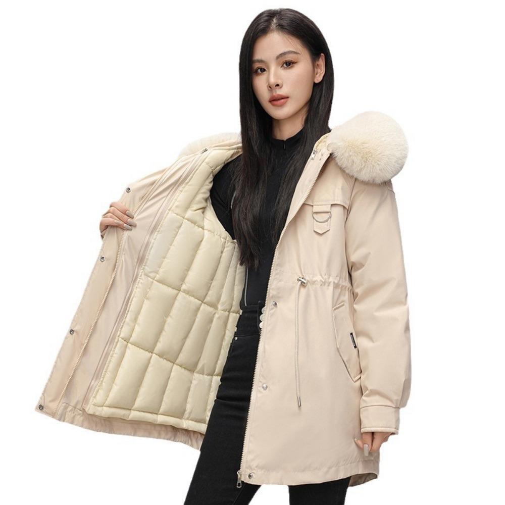 Padded pie overcomes women's winter new Korean version of waist and thin hooded big fur collar cotton clothes medium and long cotton clothes