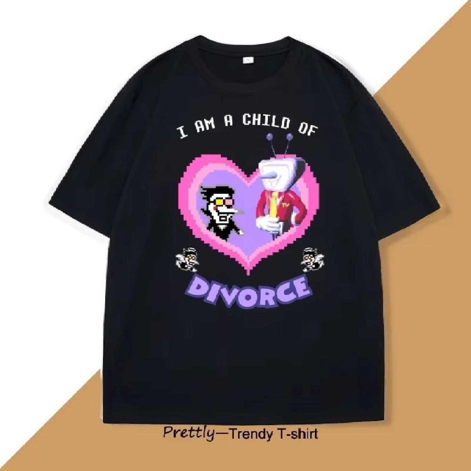 

Детская футболка Deltarune Child of Divorce для мужчин и женщин, хлопковая, с коротким рукавом, Харадзюку, с круглым вырезом, с принтом, одежда S чёрный