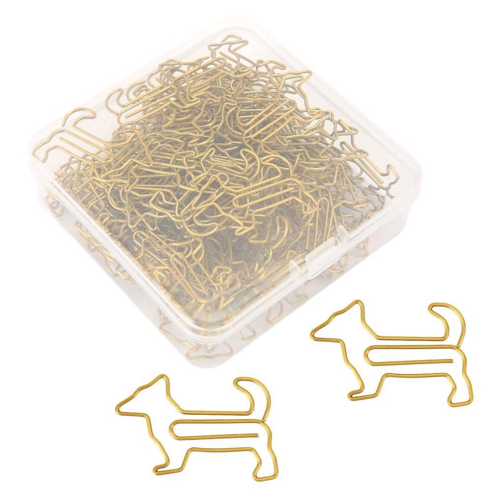 100Pcs Gold/Silver Dog Shape Paper Clips Dog Shape Portable Paper Clips Cute Paper Clips  Stationery