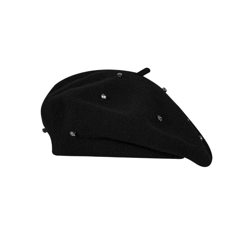Women S Wool Beret Hat With Rhinestones Vintage Multi Color Face Slimming