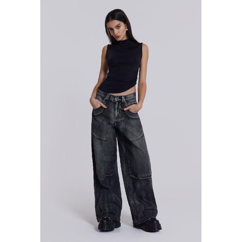 Women's Mid-waist Wing Pattern Printed Jeans, American Retro Style, Straight-leg Casual Pants for Hot Girls