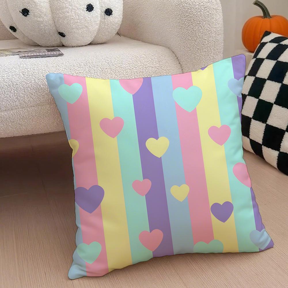 Pastel Rainbow Gradient Design Cushion Cover Throw Pillow Cover Hidden Button Durable Polyester Chair Cushion