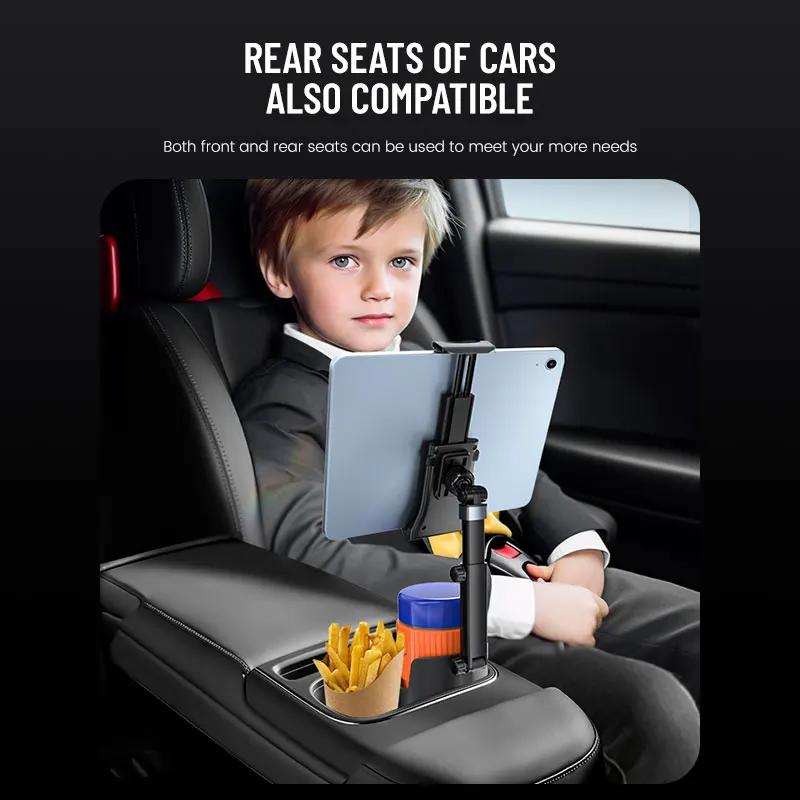 360 Rotation Car Cup Holder Tablet Expander with Cell Phone Mount - Auto Interior Accessory for Smartphones