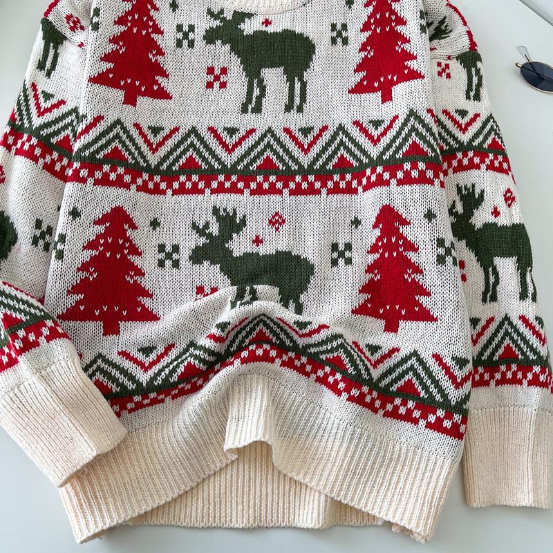 Herbst Winter Damen College Stil Gestrickter Weihnachts Rentier Pullover Oberteile für Mädchen