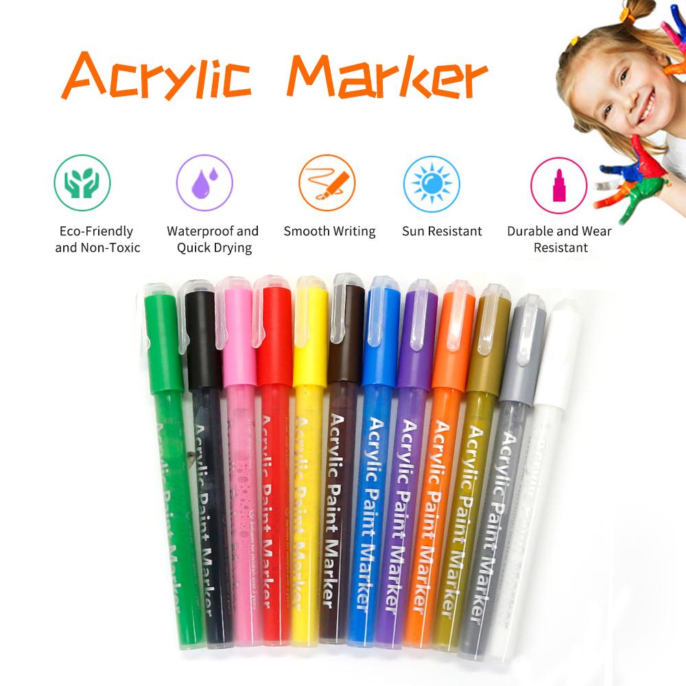 Acrylic Paint Pens 12 Colors Acrylic Paint Markers   Craft Marker Pen for Stone Glass Wood Metal Ceramics