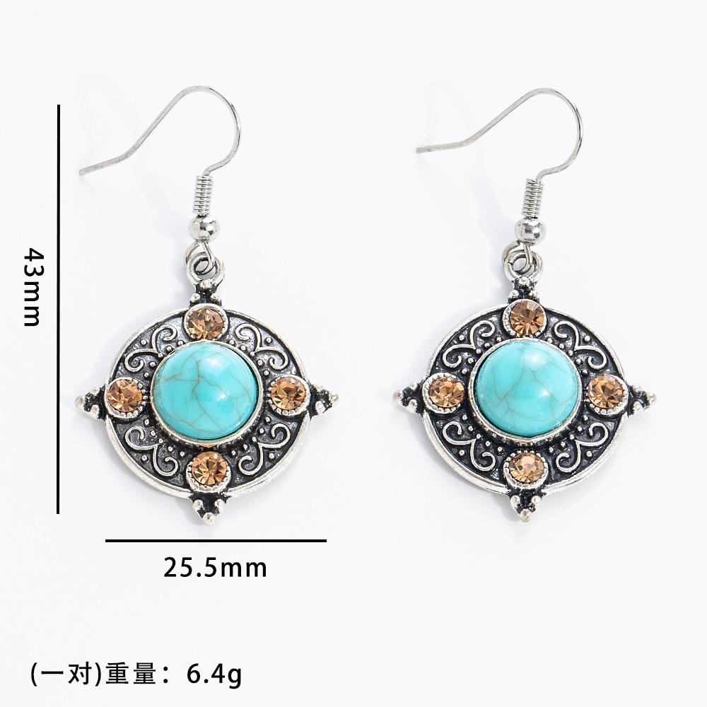 Europäische und amerikanische Türkisohrringe, neue böhmische Fransenohrringe, geometrische Legierung, Retro-Temperament, übergroßer Ohrschmuck