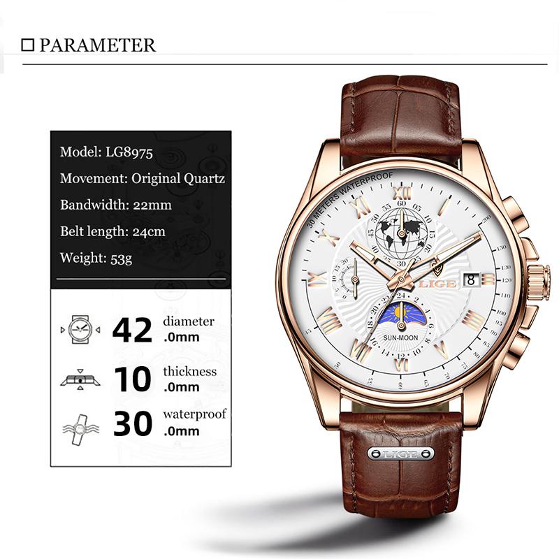 Watch Men Top Brand Luxury Leather Men Watch Business Waterproof Sports Chronograph Quartz Wristwatches Montre Homme