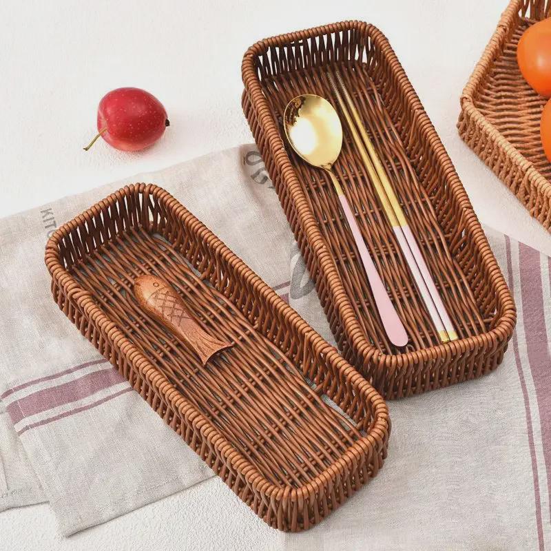 Organizator de sertare de bucătărie din imitație de ratan: Coș de depozitare pentru tacâmuri și ustensile