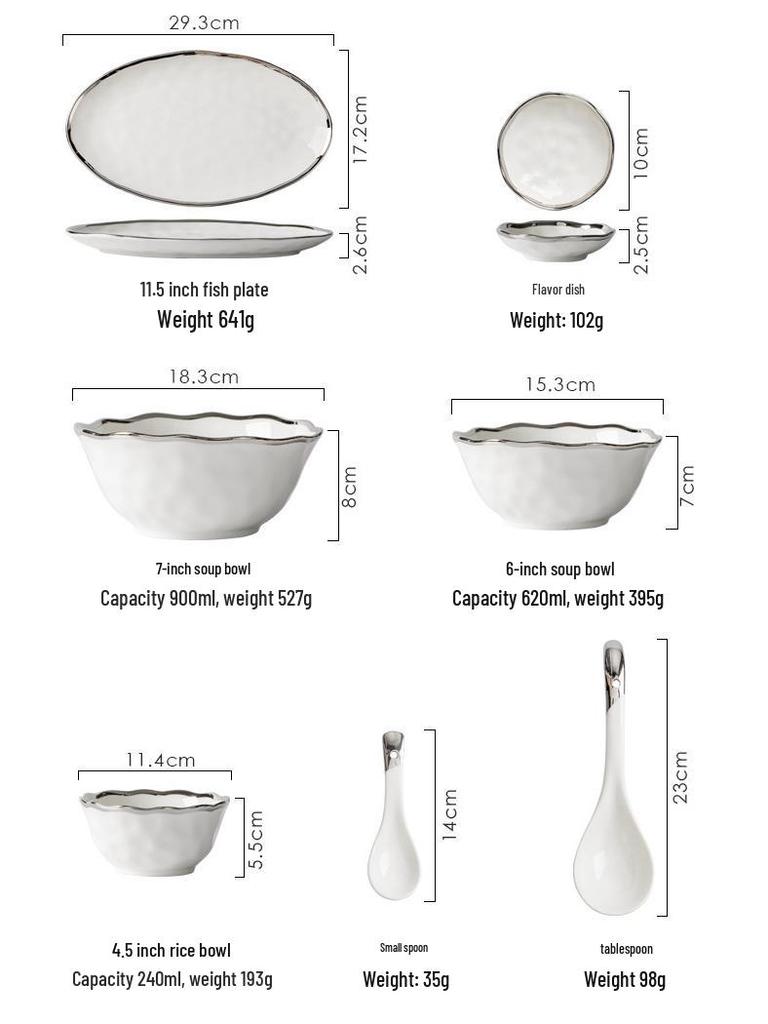 Elegant Hammered Silver Edge Ceramic Bowl & Plate Set - Perfect Housewarming Gift