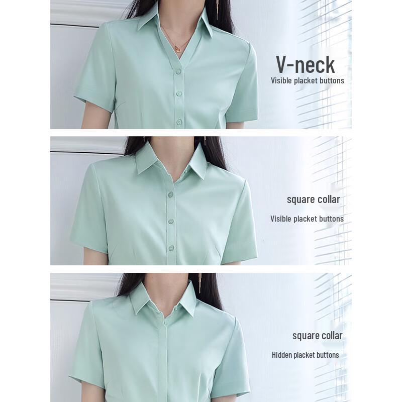 Trouman Women's Bamboo Fiber V-Neck Professional Short Sleeve Blouse