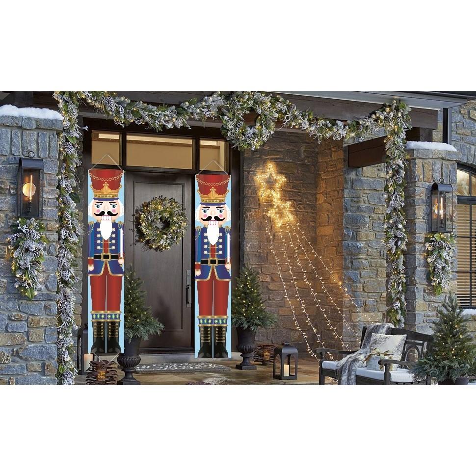 1 Pair, Nutcracker Christmas Decorations Outdoor Xmas Decoration - Life Size Soldier Model Nutcracker Banners For Front Door Porch Ga