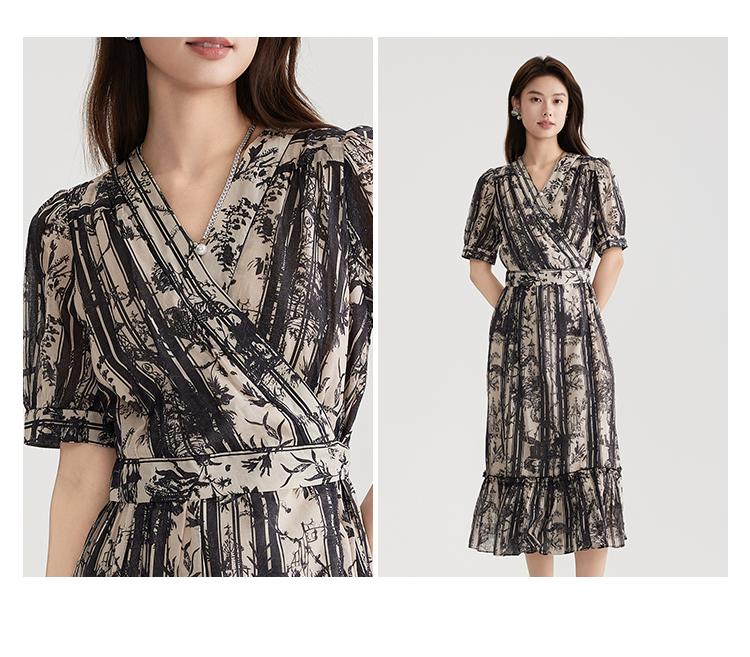 Pure cotton temperament floral dress for women in summer 2025, thin, high-end, age reducing, Chinese style medium length dress