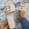 Summer Sandy Beach Sandals Women Shoes Women Slides Personality Buckle Open Toe Wear-resistant Office Flat Slippers