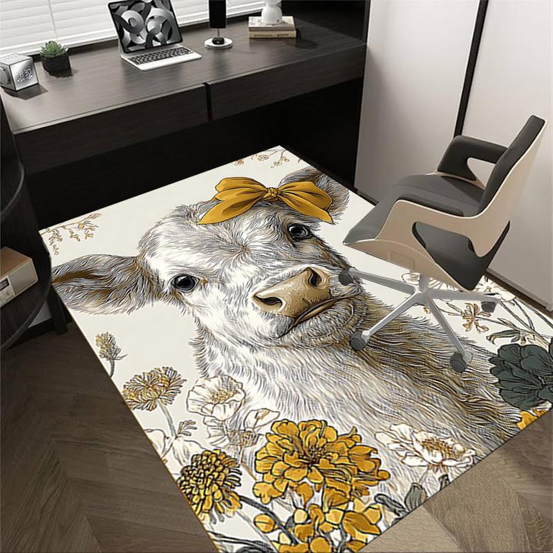 1PC Cow Floral Extra Large Non Slip Floor carpet, Office, family, bedroom Large Area Rug Indoor Rugs, Vibrant Colors