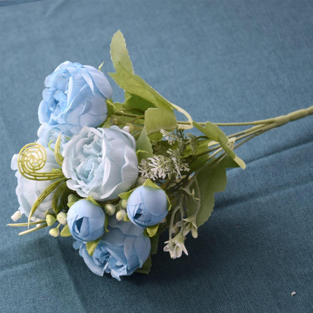 

Multicolor Lifelike Flowers Green Leaves Flower Bouquet NEW Faux Rose Flower Gift синий