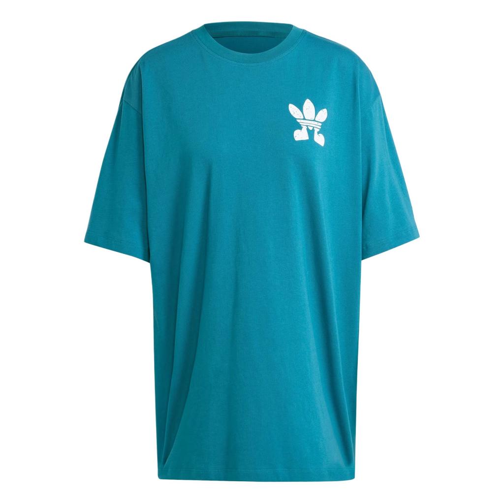 adidas Originals Treffy Walks Comfortable Loose Fit Round Neck Short Sleeve Drop Shoulder T-Shirt Women Tops Traditional-Cyan IX7652